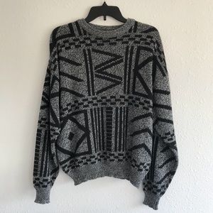 L knit marled grey and black patterned sweater